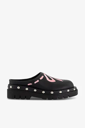 Lazy Oaf Womens Pretty Tough Bow-Embroidered Vegan-Leather Clogs Eur 40 / 7 Uk Women