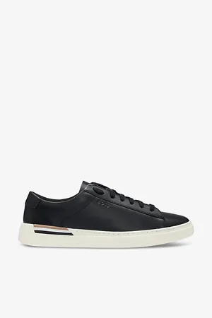 HUGO BOSS Mens Signature-Stripe Logo Cupsole Leather Trainers Eur 41 / 7 Uk Men