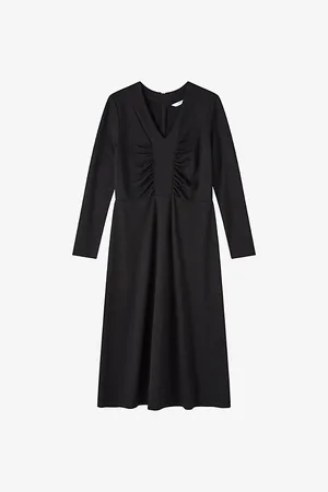 LK Bennett Womens Lacey V-Neck Stretch-Woven Midi Dress 6
