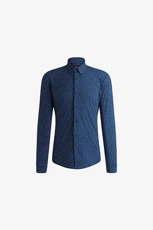 HUGO BOSS Mens Geometric-Pattern Slim-Fit Stretch-Jersey Shirt L