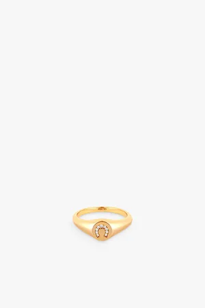 Astrid & Miyu Horseshoe 18ct Yellow -Plated Recycled Sterling-Silver and Cubic Zirconia Signet Ring L