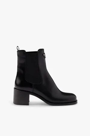 Prada Womens Triangle-Plaque Brushed Leather Heeled Boots Eur 36 / 3 Uk Women