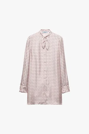 Prada Womens Paisley-Print Bow-Collar Silk-Twill Mini Dress 6