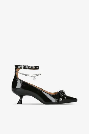Ganni Womens Buckle-Embellished Pointed-Toe Faux-Leather Heeled Pumps Eur 37 / 4 Uk Women