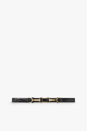 Maje Womens Horsebit-Embellished Mock-Croc Leather Belt 8