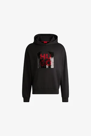HUGO BOSS Mens Sequinned-Branded Relaxed-Fit Cotton-Jersey Hoody Xl