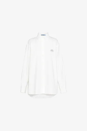 Prada Womens Logo-Embroidered Long-Sleeved Cotton Shirt 4