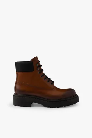 Prada Mens Lugged-Sole Leather and Re-Nylon Work Boots Eur 44.5 / 10.5 Uk Men