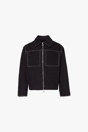 Represent Mens Contrast-Stitching Spread-Collar Relaxed-Fit Cotton Jacket L