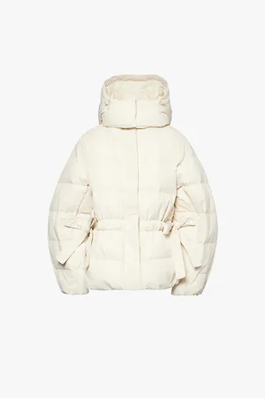 Ganni Womens Tech Seersucker Hooded Relaxed-Fit Recycled-Polyester Down Jacket Xxs/Xs