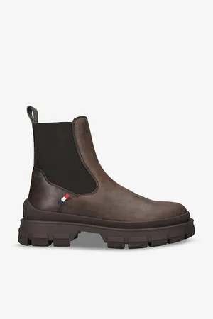 Moncler Mens Hevea Logo-Embroidered Leather Chelsea Boots Eur 40 / 6 Uk Men