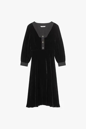 LK Bennett Womens Cordelia Satin-Trim Velvet Midi Dress 8