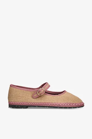 Flabelus Womens Dora Single-Strap Linen Mary Jane Flats Eur 37 / 4 Uk Women