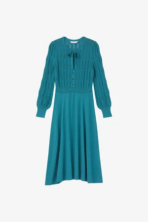 LK Bennett Womens Susannah Tie-Neck Knitted Midi Dress S