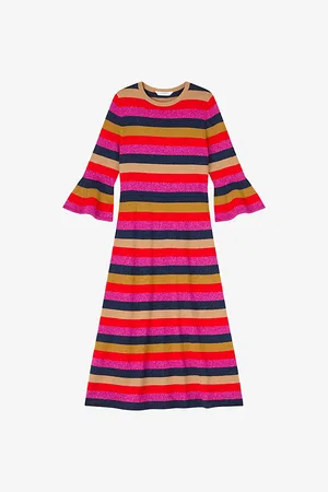 LK Bennett Womens Alice Striped Knitted Midi Dress Xs