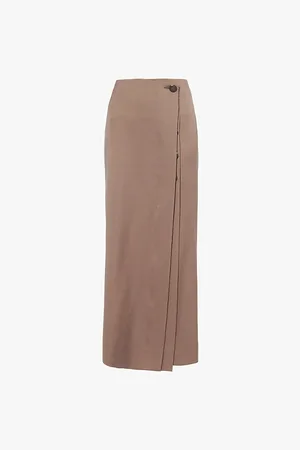 Giorgio Armani Womens Wrap-Over Mid-Rise Wool Maxi Skirt 6
