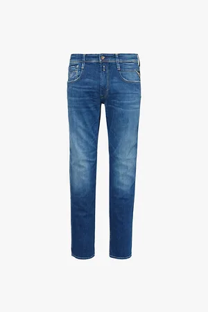 Replay Mens Anbass Faded-Wash Tapered-Leg Slim-Fit Stretch-Denim Jeans 28/32