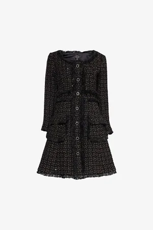 HUISHAN ZHANG Womens Natasha Fringed Tweed Mini Dress 10