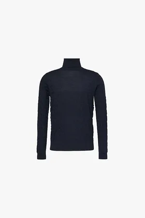 Emporio Armani Mens Turtleneck Embossed-Branding Regular-Fit Wool Jumper M