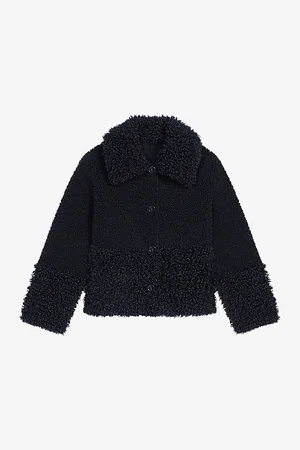 Maje Womens Collar Long-Sleeve Regular-Fit Faux-Shearling Jacket 6