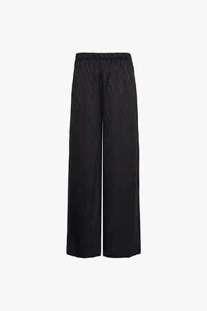 Calvin Klein Womens Elasticated-Waistband Brand-Monogram Wide-Leg Mid-Rise Satin Pyjama Trousers M