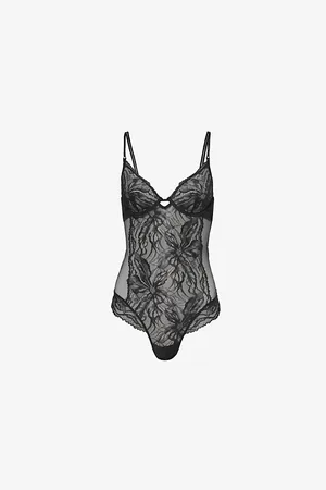 Calvin Klein Womens Sequin-Embellished Stretch-Lace Bodysuit S