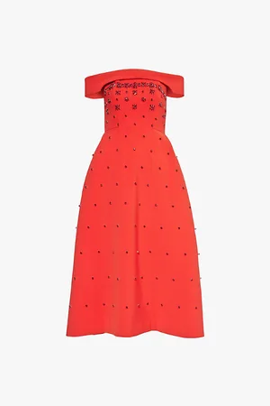HUISHAN ZHANG Womens Beatrice Crystal-Embellished Recycled-Polyester Blend Woven Midi Dress 10