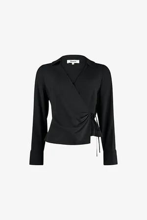 Ro&Zo Womens Wrap-Over Collared Crepe Shirt 10