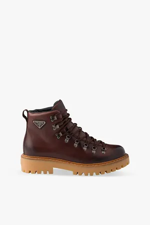 Prada Mens Triangle-Plaque Lugged-Sole Leather Work Boots Eur 41 / 7 Uk Men