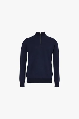 Sunspel Mens Honeycomb-Pattern High-Neck Regular-Fit Wool Jumper S