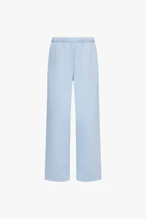 GOOD AMERICAN Womens Crystal-Embellished Wide-Leg Cotton-Blend Jogging Bottoms 12