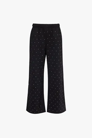 GOOD AMERICAN Womens Crystal-Embellished Wide-Leg Cotton-Blend Jogging Bottoms 4