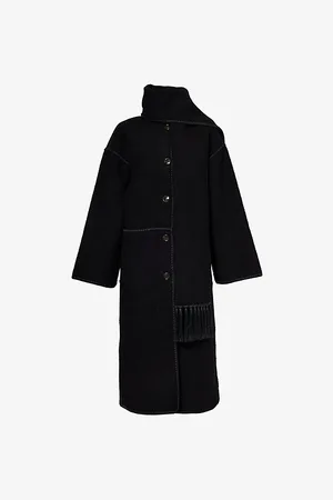 Totême Womens Embroidered Scarf Relaxed-Fit Wool-Blend Coat 4
