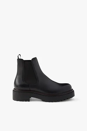 Prada Mens Logo-Debossed Heeled Leather Chelsea Boots Eur 41 / 7 Uk Men
