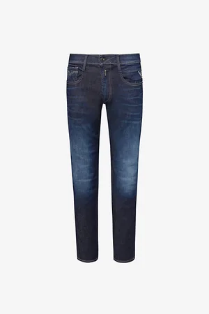 Replay Mens Anbass Faded-Wash Tapered-Leg Slim-Fit Stretch-Denim Jeans 28/32