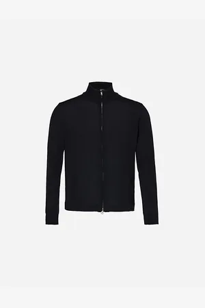 Oscar Jacobson Mens Funnel-Neck Knitted Regular-Fit Wool Cardigan L