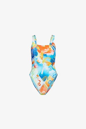 Seafolly Womens Aquarius Square-Neck Graphic-Print Swimsuit 10