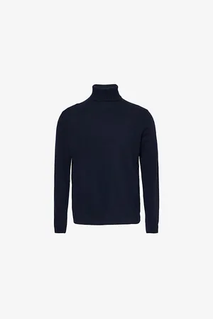 Oscar Jacobson Mens Turtleneck Knitted Regular-Fit Wool-Blend Jumper L