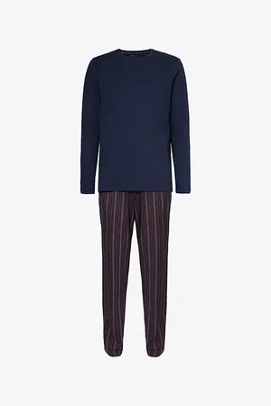 Emporio Armani Mens Crewneck Embroidered-Branded Relaxed-Fit Cotton-Jersey Pyjamas S