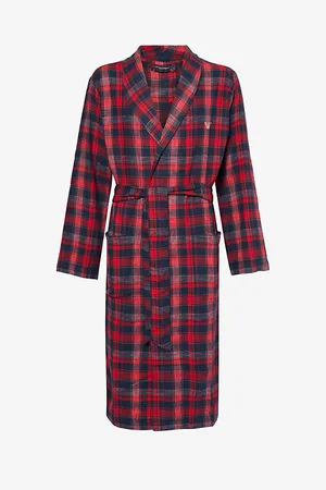 Emporio Armani Mens Logo-Embroidery Check Cotton-Flannel Dressing Gown S
