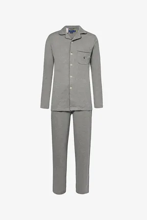 Ralph Lauren Mens Herringbone Button-Front Cotton-Flannel Pyjama Set L