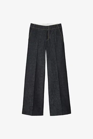 Sandro Mens Contrast-Stitch Flared-Leg Denim Jeans M