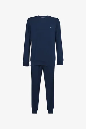 Emporio Armani Mens Logo-Embroidery Long-Sleeve Stretch-Jersey Pyjama Set L