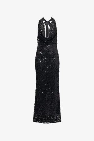 Amy Lynn Womens Plunge Halterneck Sequin Woven Maxi Dress 10