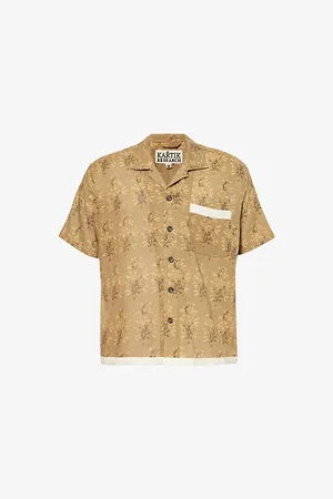 Kartik Research Mens Printed Camp-Collar Relaxed-Fit Cotton-Poplin Shirt S