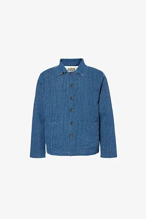 Kartik Research Mens Exposed-Stitching Patch-Pockets Relaxed-Fit Cotton Jacket S