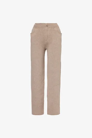 Barrie Womens Double Face Knitted Straight-Leg Mid-Rise Cashmere-Blend Trousers S