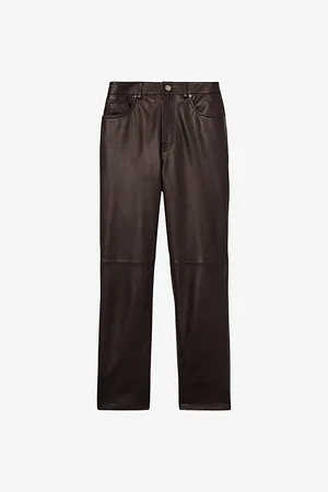 Reiss Womens Verona Slim-Leg High-Rise Leather Trousers 14