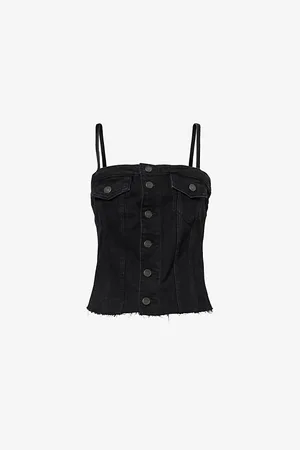 Reformation Womens Coco Panelled Stretch-Denim Bustier Top 6