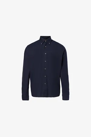 Oscar Jacobson Mens Button-Down Collar Regular-Fit Cotton Shirt M